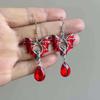Gotische Vampirfledermaus Rote Schwarze Wassertropfen Imitation Edelstein Anhänger Ohrhänger für Damen Halloween Party Ästhetischer Schmuck