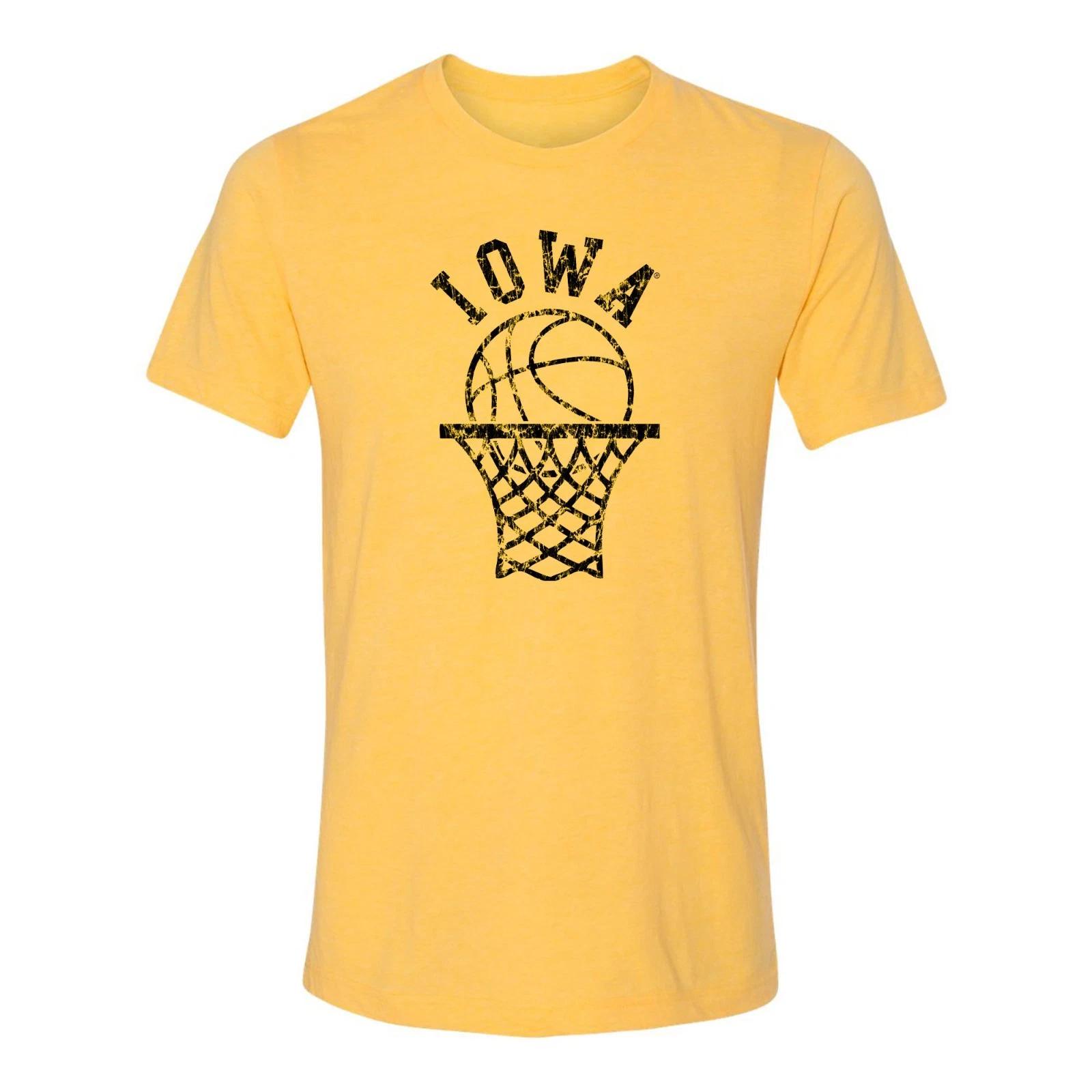 Iowa Hawkeyes Retro Basketball Hoop Triblend T Shirt - Yellow Gold Triblend 2XL