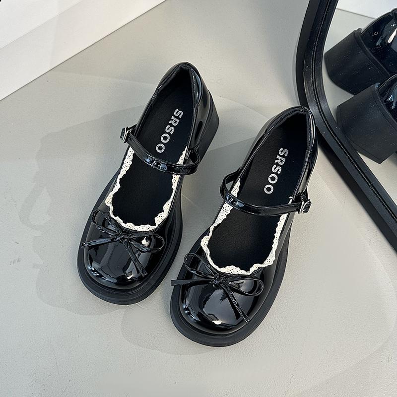 Fashion Mary Jane Shoes Women's Model 2025 New Summer Retro Beautiful Fashion Bow with Skirt Small Leather Shoes