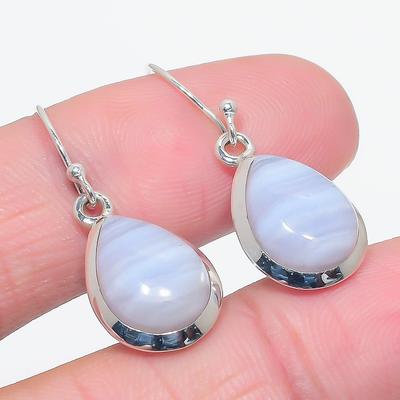 Natural Blue Lace Agate Gemstone 925 Solid Sterling Silver Earring 1.50" b0C71