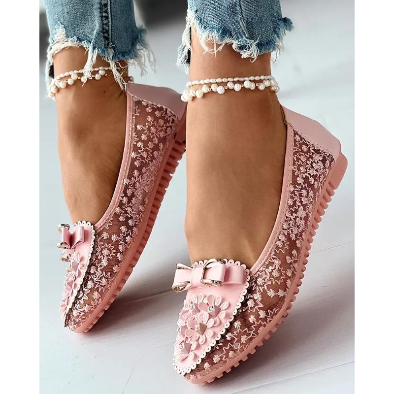 Fashion Summer Breathable Solid Color Vulcanized Shoes Floral Embroidery Bowknot Loafers Women Non-slip Flower Sneakers Chaussure Femmes