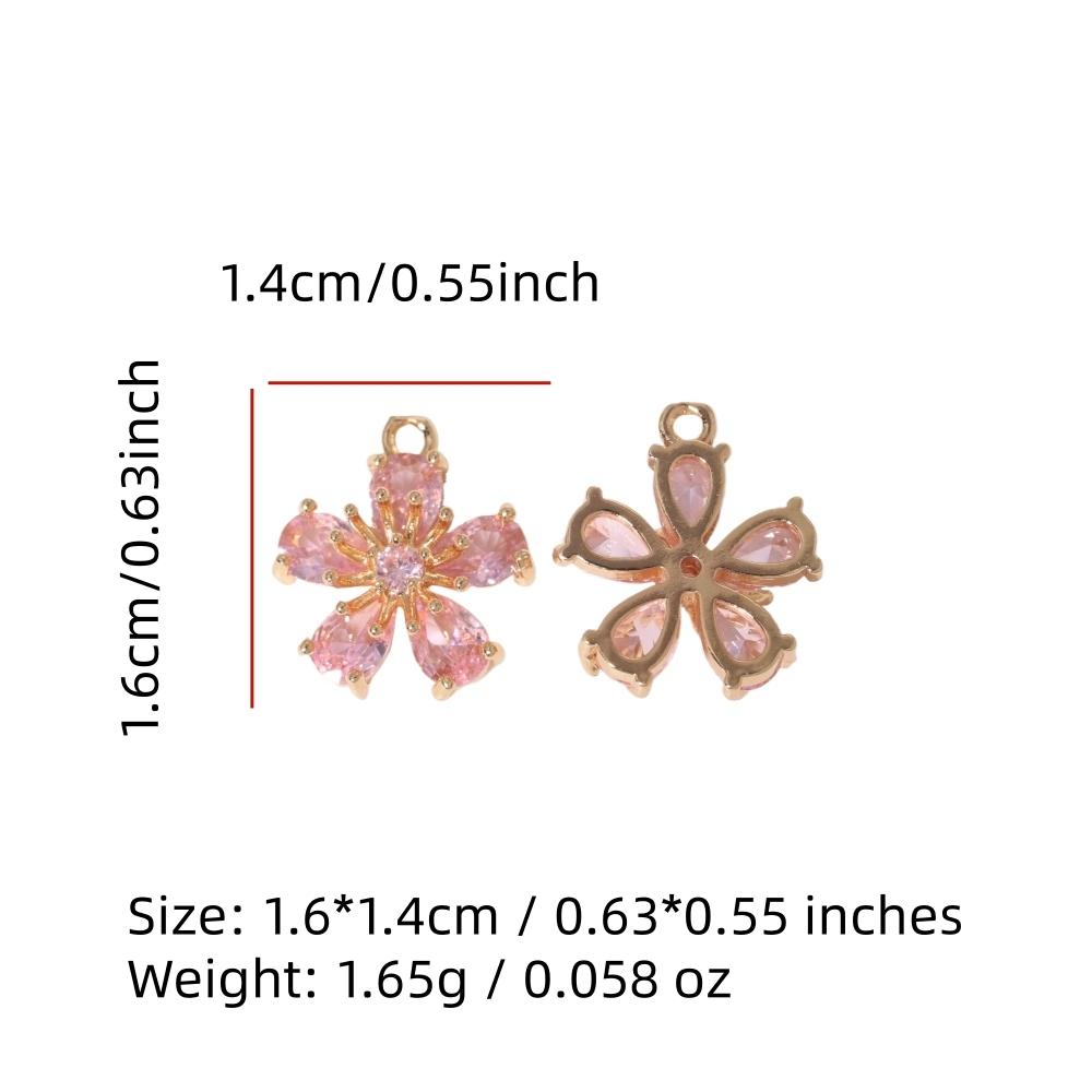 Pink Zirconia Flower Copper Charms, Golden Plated DIY Jewelry Pendants for Earring Necklace Craft