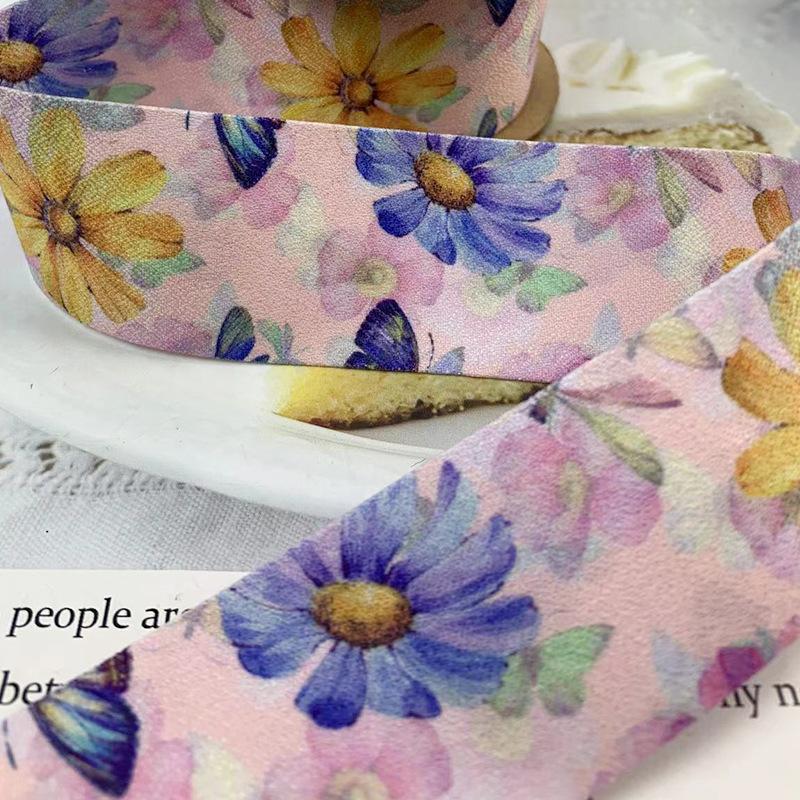 

5yards 38MM Double-Side Flower Butterfly Straight/Wavy Edge Ribbon for Clothing Sewing Supplies DIY Hair Bows Craft Accessories 38mm-5yards
