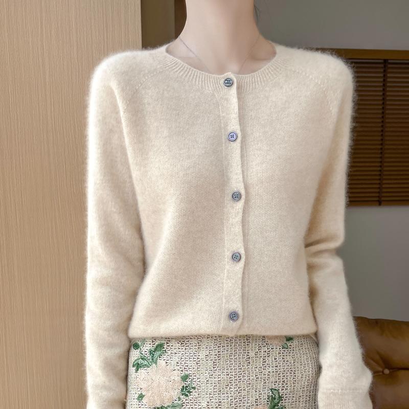 Qinghe Cashmere Women's 30% Cashmere Cardigan - Soft & Warm Wool Blend Sweater