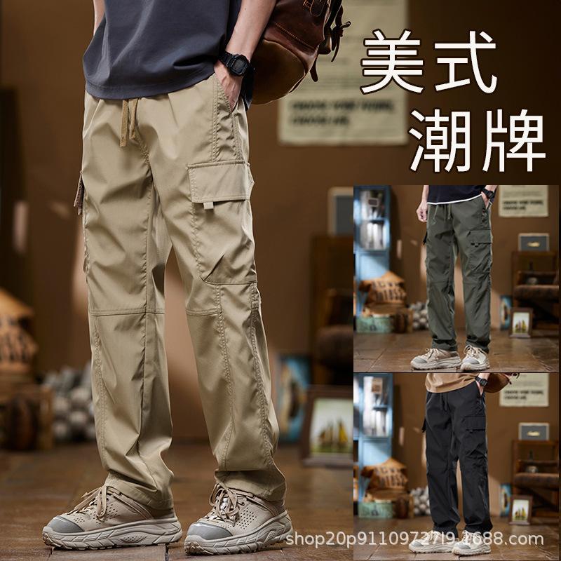 Lässige Latzhosen Herren Frühherbst locker gerades Bein Oberbekleidung Sport verschleißfest Mehrfach-Taschen Weitbein-Hose