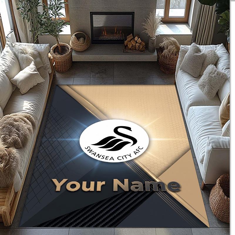 Swansea City FC Printed Crystal Velvet Rug Non‑Slip Crystal Velvet Carpet For Sofa Bedroom Indoor Home Decoration