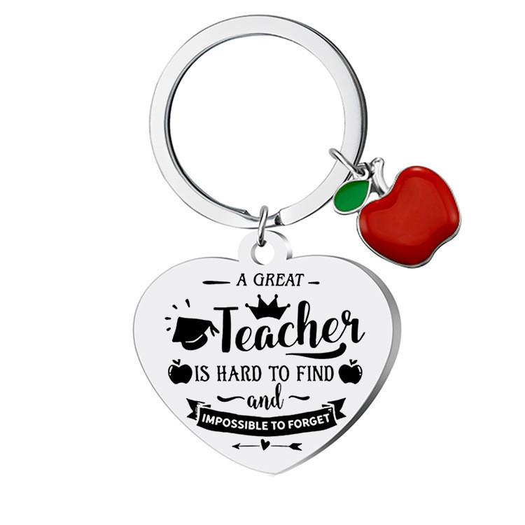 Fashion Heart Shaped Stainless Steel Keychain Teachers Day Grateful Gift Graduation Back To School Gift Jewelry Keychain for Backpack Bag Pendant