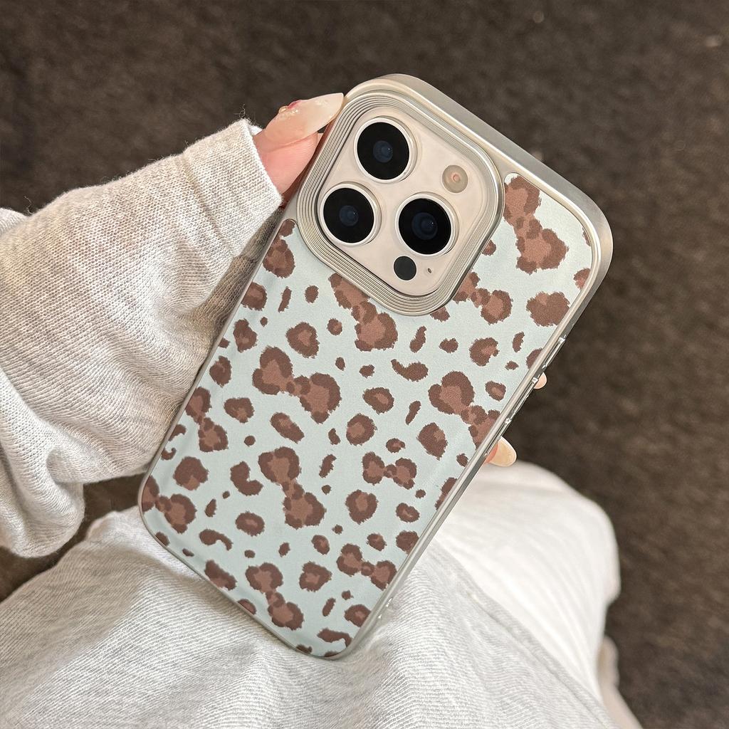 Retro Leopard Bow Apple 17 Mobile Phone Case 16promax Leather 15 Suitable for IPhone13 Silver Edge Fashion Mobile Phone Case