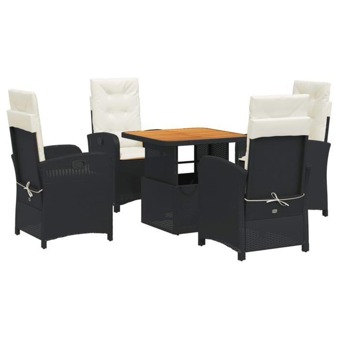 VidaXL Ensemble à Manger de Jardin avec Coussins 5pcs, Table de Terrasse, Meubles de Patio, Mobilier d'Extérieur, Noir 3277314