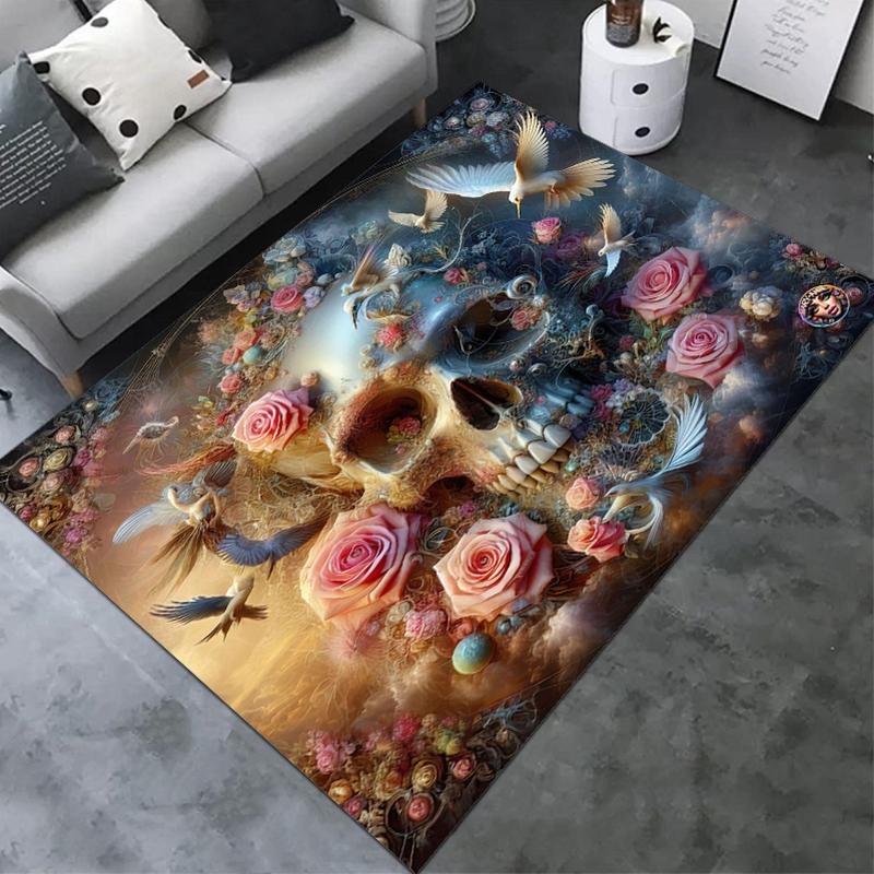 1PC Skull Dark Gothic Pattern Printed Carpet Rug for Living Room Bedroom Home Sofa Decoration,Non-slip Floor Mat Floor Mat