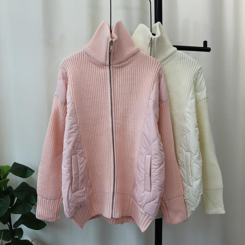 Autumn and Winter New Zipper Splicing Cotton Clothes Sweater Jacket Design Sense Thickened Knitted Cardigan Women