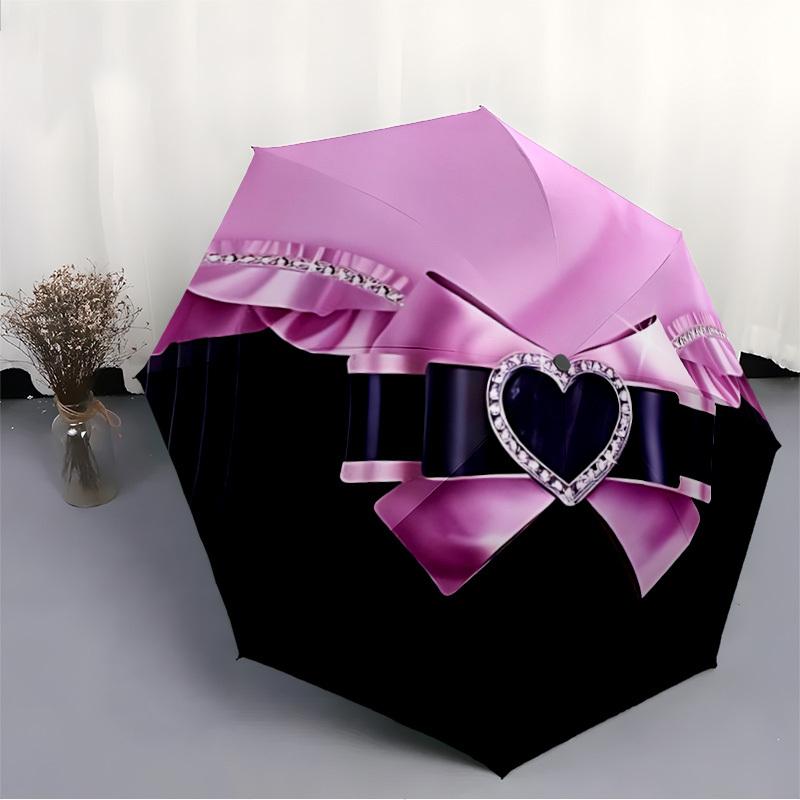 1pc Bow PrintAutomatic Open/close Folding Umbrella, Compact Portable Travel Umbrella, Perfect Birthday/Holiday, Cute Umbrella Y032