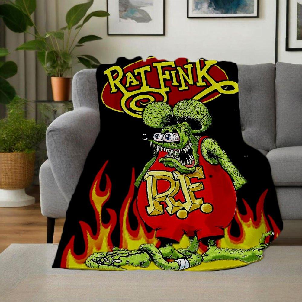 Rat Fink Classic T-Shirt - Green Monster with FlamesBlanket Flannel Throw Blanket for Sofa, Bed, Travel, Camping, Office, Couch, Chair, And