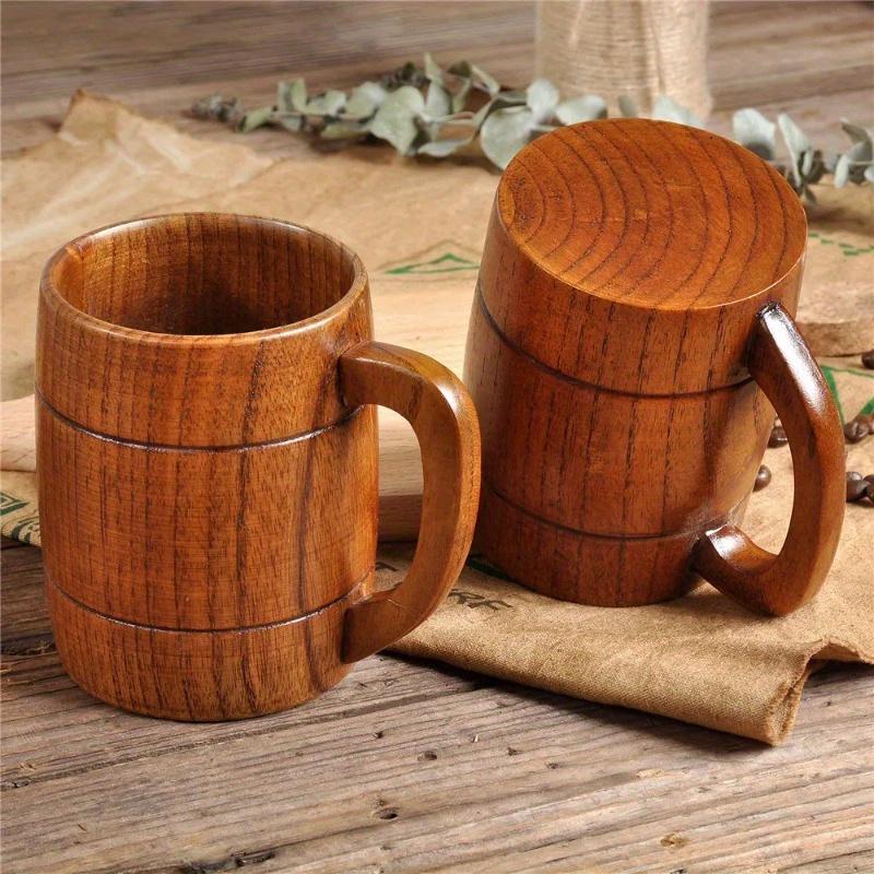 1pc Wooden Cup, Large Belly Cup, Minimalist Tea Cup, Wooden Handle, Mug, Household Water Cup, Beer Cup