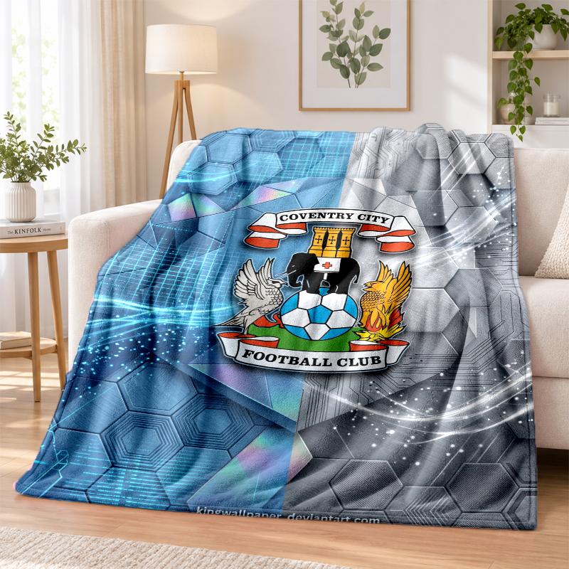Coventry City Football Printed Flannel Blanket Warm Comfort Bed Throw For Indoor Home Decoration