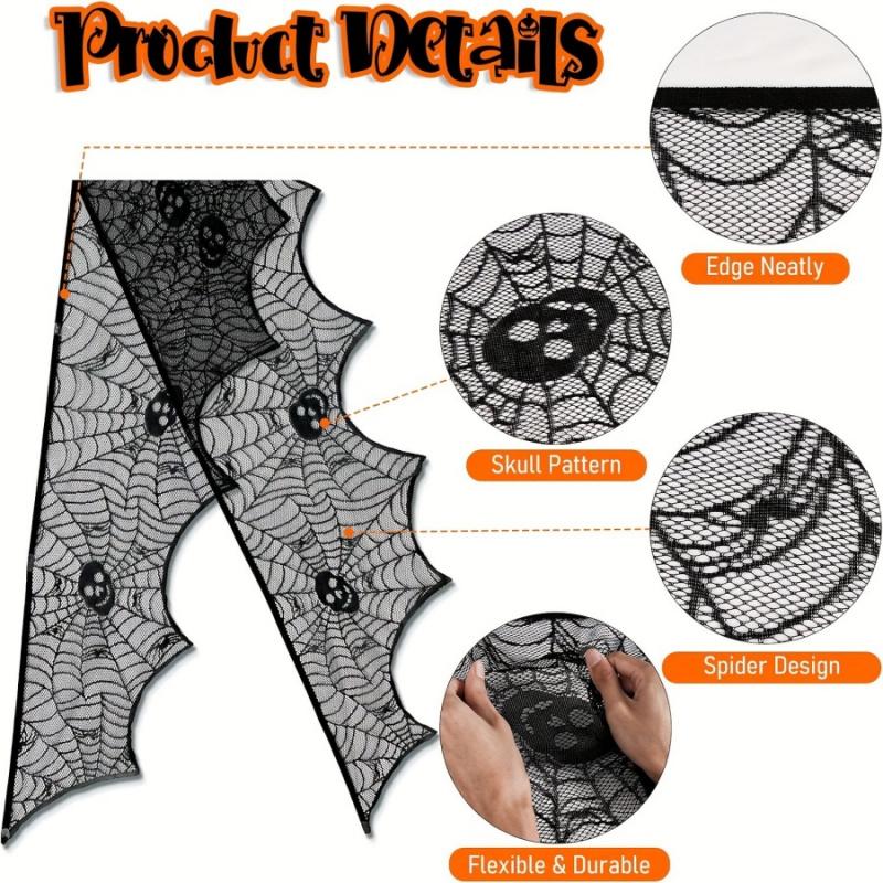 1pcHalloween Spider Web Fireplace Cloth Black Skull Head Stove Towel Party Dining Tablecloth Outdoor Courtyard Curtain Decoratio