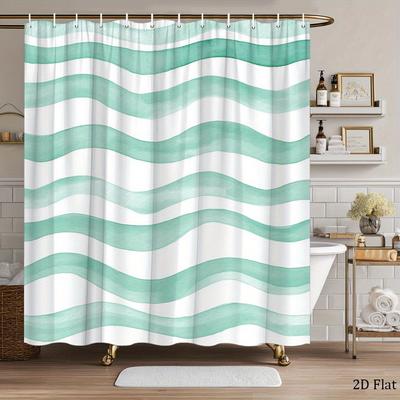 Wellen Duschvorhang Türkis Aqua Aquarell Streifen Polyester Badezimmervorhang mit Haken für Moderne Minimalistische Dekoration