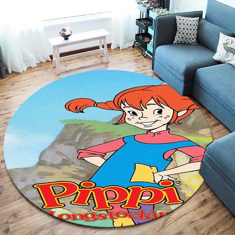 Pippi Longstocking Round Area Rug,Carpet Rug for Living Room Bedroom Sofa Playroom Decor,Non-slip Floor Mat