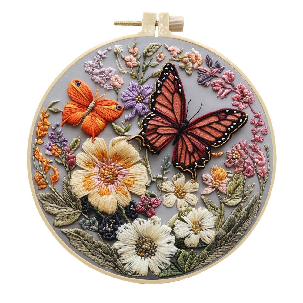 1-Piece Butterfly and Flower Embroidery DIY Fabric Craft Kit (Includes Tools)