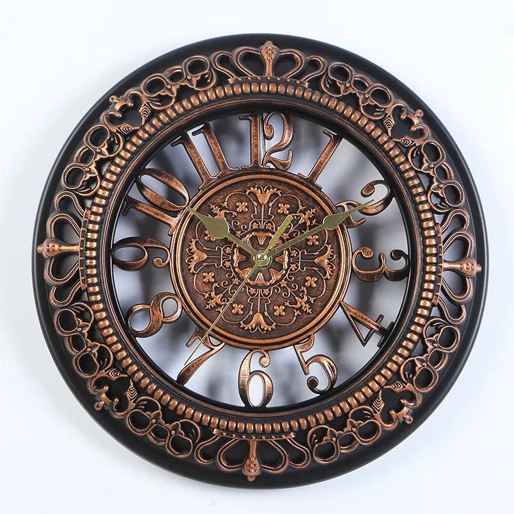 12 Inch European Creative Round Clock Retro Wall Clock Modern Design Clock Kitchen Bedroom Office Silent Decorative Quartz Clock
