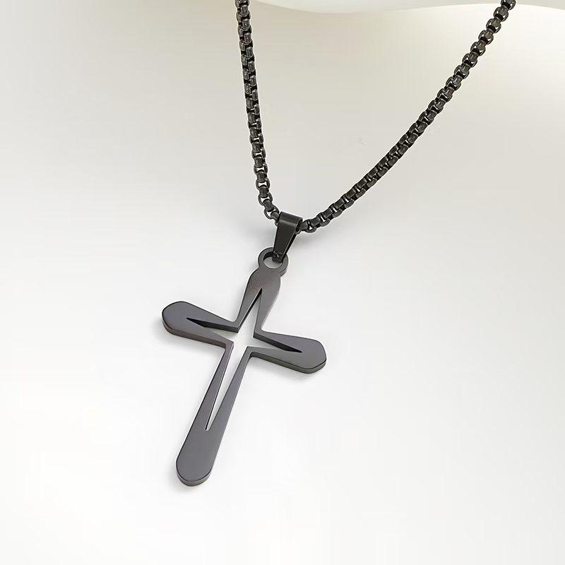 Men's Hip-Hop Titanium Steel Cross Necklace - Non-Fading, Minimalist Starlight Hollow Cross Pendant