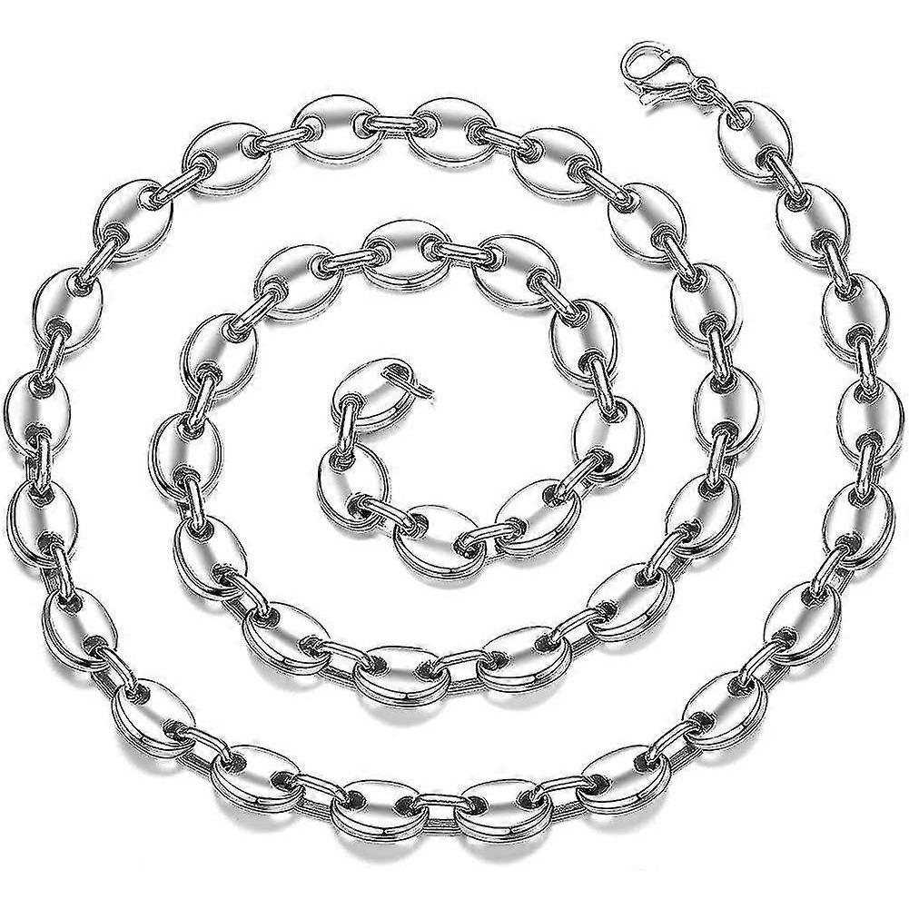 6mm/9mm/11m Men's Necklace Stainless Steel Silver Coffee Bean Chain For Men