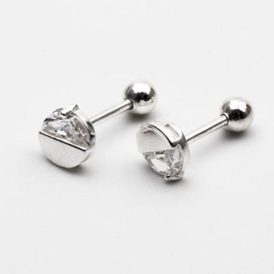 [Aslit] Silver Piercing Earrings 925 Circle Half Cubic Daily
