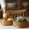 Lirancia Rattan Woven Fruit Egg Table Kitchen Serving Cute Round Japanese Style Basket, Tray, Tray, Organizer, Storage, Tray, Shape, [L=28×10cm]