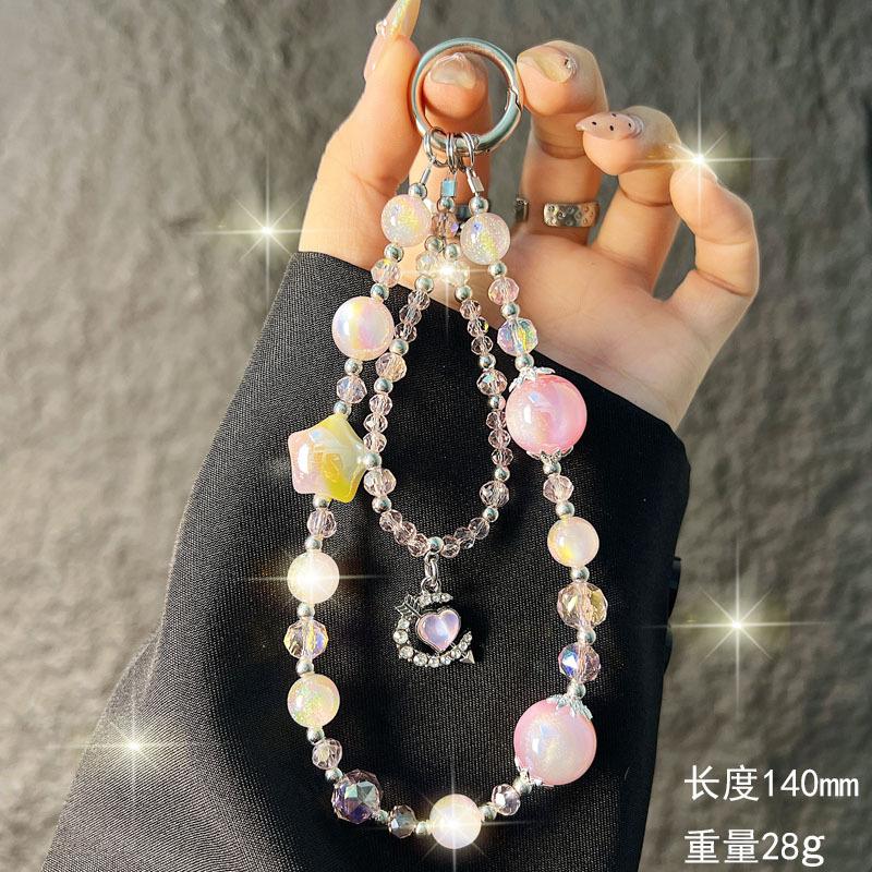 Exquisite Gradient Star Phone Chain Crystal Double Chain Heart-Piercing Pendant Wrist Phone Strap Bag Pendant