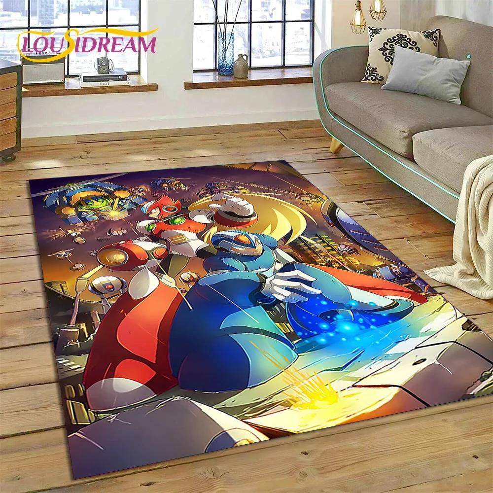 Retro Cartoon Rockman Mega Man Game Carpet Rug for Bedroom Living Room Home Sofa Decoration,Children Play Large Decor Floor Mat