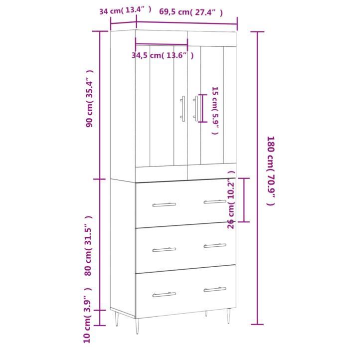 VidaXL Highboard Concrete Grey 69.5x34x180 Cm Engineered Wood 3198397