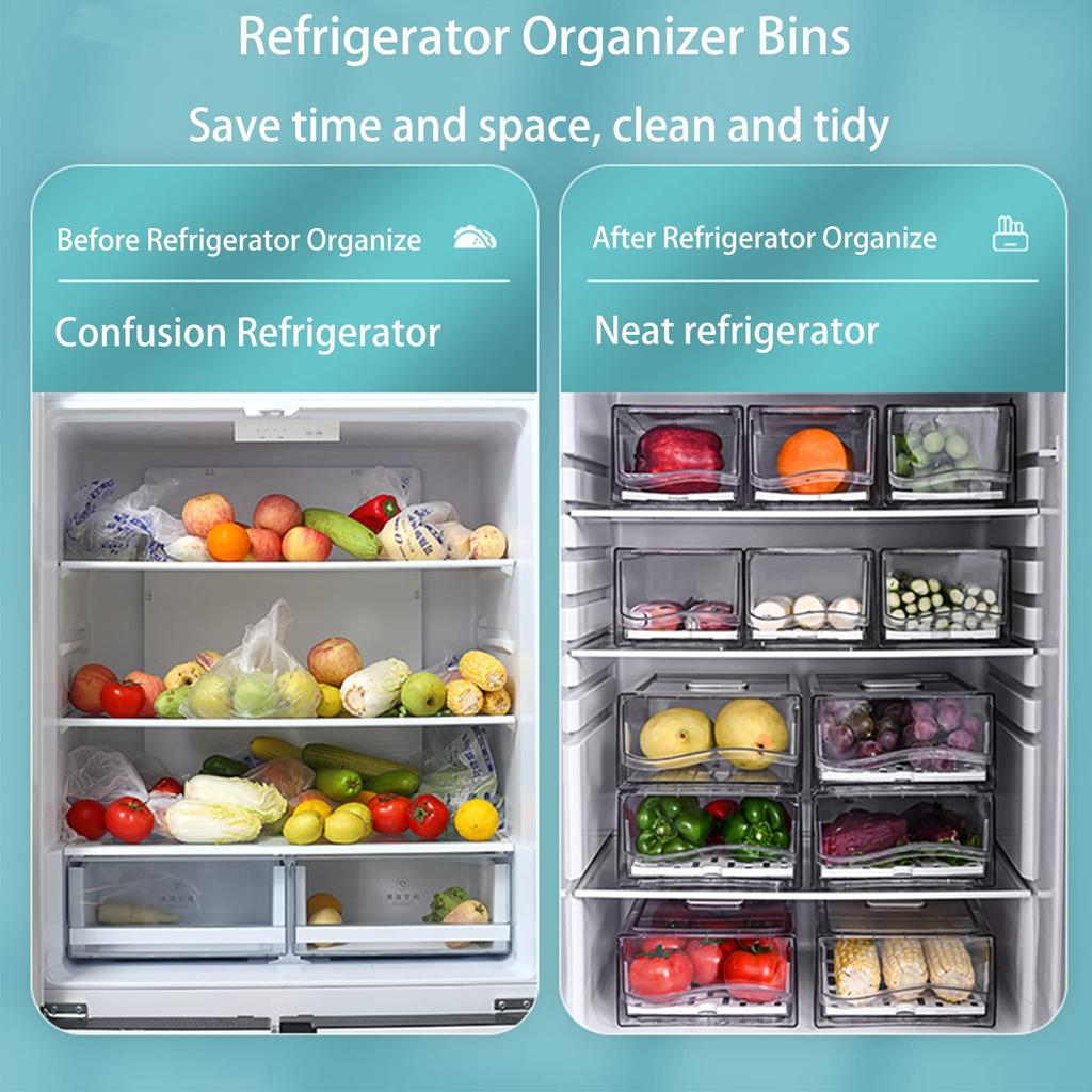 Fridge Organizer, Stackable Refrigerator Organizer Bins Reusable Food Storage Containers Fridge Drawer Organizer In Home Kitchen