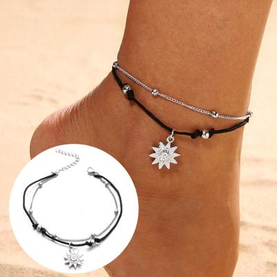 Lady Anklet Sun Double Bohemian Layers Retro Chain Pendant Decoration Adjustable Length Colorfast Beach Leg