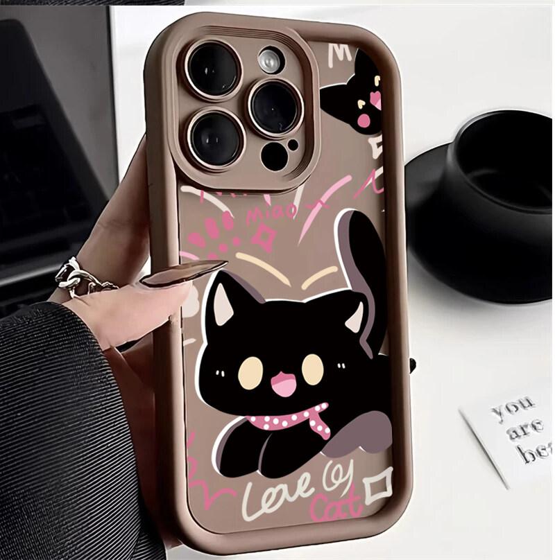 INS Cartoon Black Cat Phone Case For Xiaomi Redmi Note 13 12 Pro Plus 4G 5G 13C 12C 14C 10C A3 Silicone Anti-falling Cover Couqe