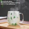 250ml Double Walled Glass Mug Clear Floral Wide Mouth Cup with Handle Insulated Coffee Tumbler for Coffee Tea Chocolates