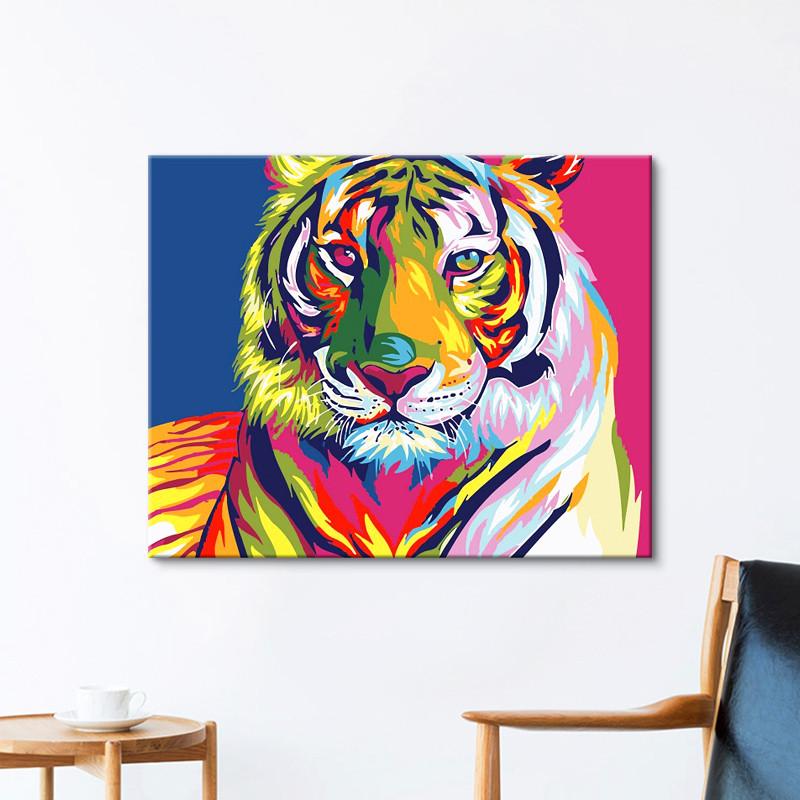 Vibrant Abstract Tiger And Lion Canvas Art For Modern Living Room Decor 40x30cm