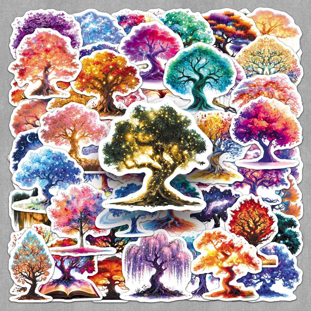 50 Luminous Tree of Life Cartoon Stickers for Thermos, Bicycle - Creative & Artistic, No-Cut