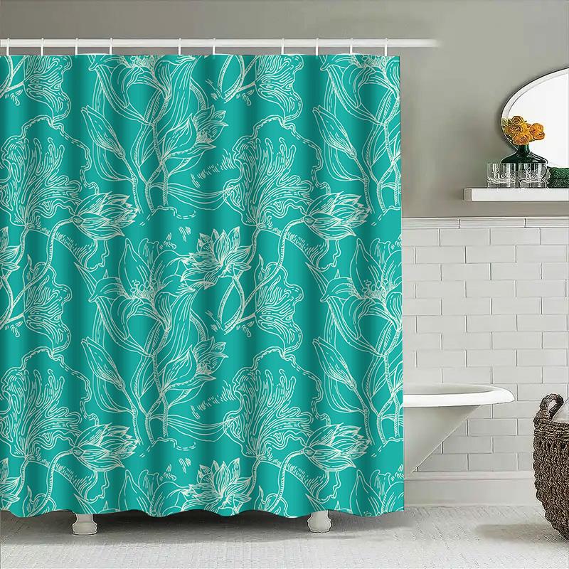 Vintage Style Floral Printed Shower Curtain Made Of Polyester Waterproof Material For Bathroom Decoration Green Color 180X240Cm