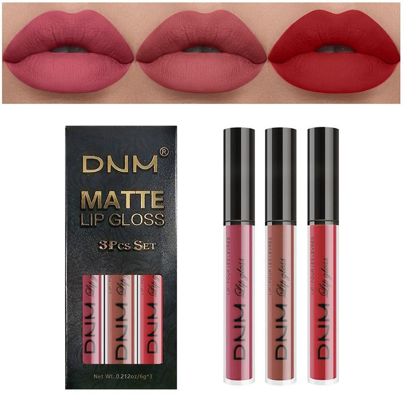 3-teiliges Lipgloss-Set mit 3 Farben, nicht abfärbend, wasserfester Lippenstift, mattes Finish