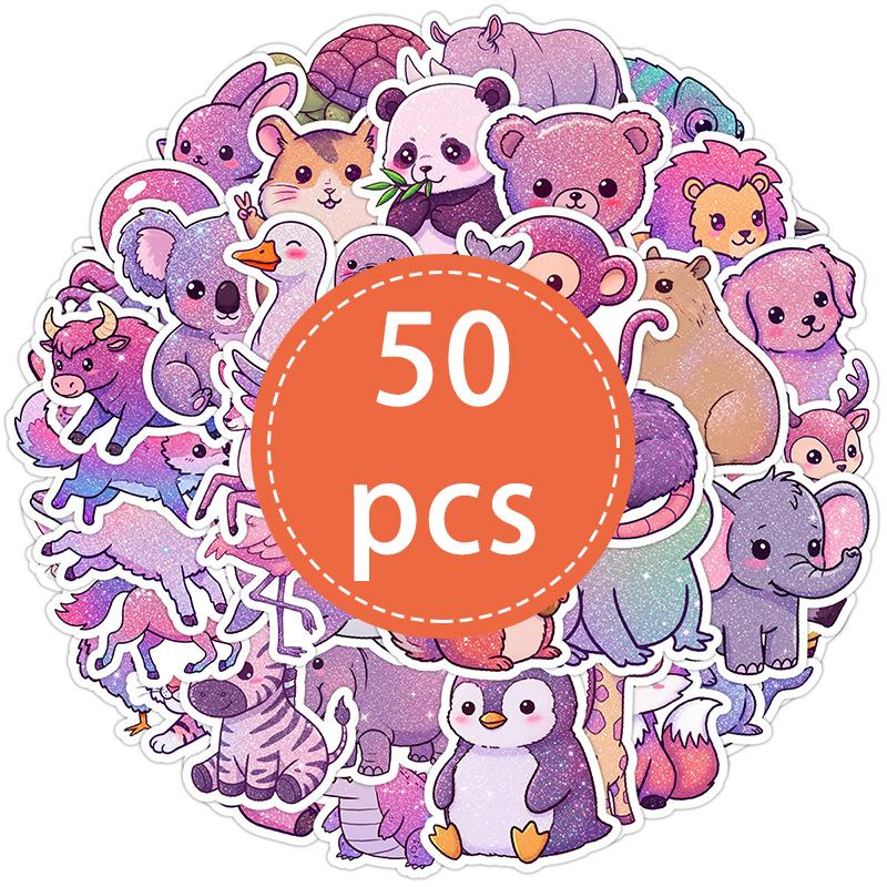 

50PCS Glittery Cute Animal Stickers Cartoon Rainbow Starry Sky Animal Sticker Kawaii Waterproof Vinyl Decals Laptop Water Bottle