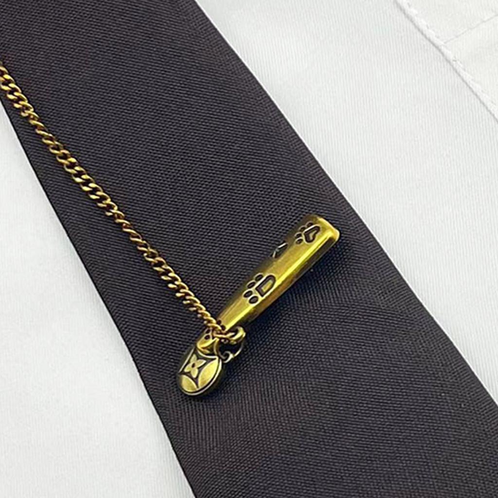 Japanese Vintage Necktie with Metal Bear Pin Chain Student Uniform Adjustable Pre Tied Neck Tie Shirt Collar Neckwear