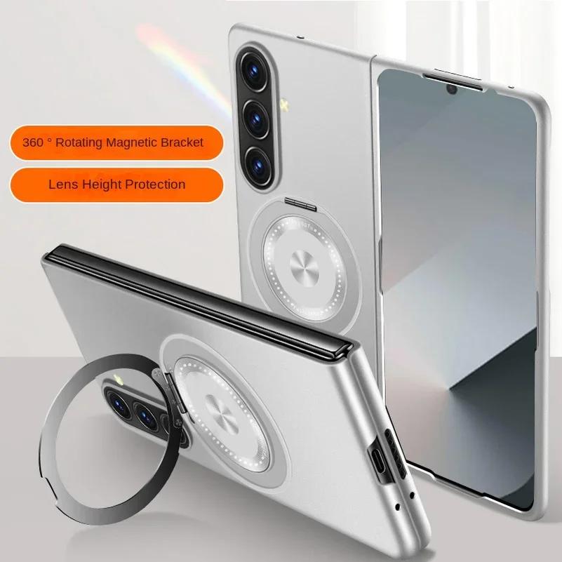 Busine Rotatable Metal Holder Magnetic Attachment Ring Phone Case for Samsung Galaxy Z Fold 7 6 5 4 3 Shockproof Protect Cover