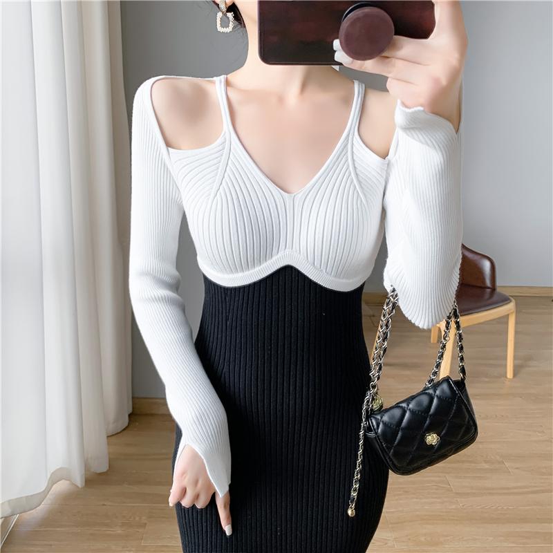 Французское винтажное хип-хоп трикотажное длинное платье женское осенне-зимнее элегантное — фото 13