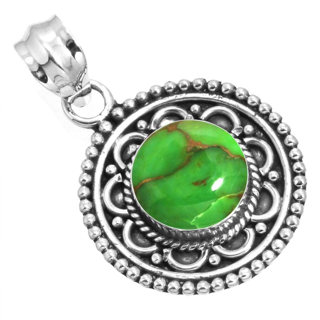 925 Sterling Silver Pendant Women Gemstone Handmade Jewelry Wedding Gift Blue Green Purple Copper Turquoise Pearl Lapis Mother Of Pearl Vintage