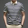 New Short Sleeved T-shirt Men's Striped Polo Shirt Casual Top Summer Ice Silk Lapel T-shirt Fashionable Summer Outfit