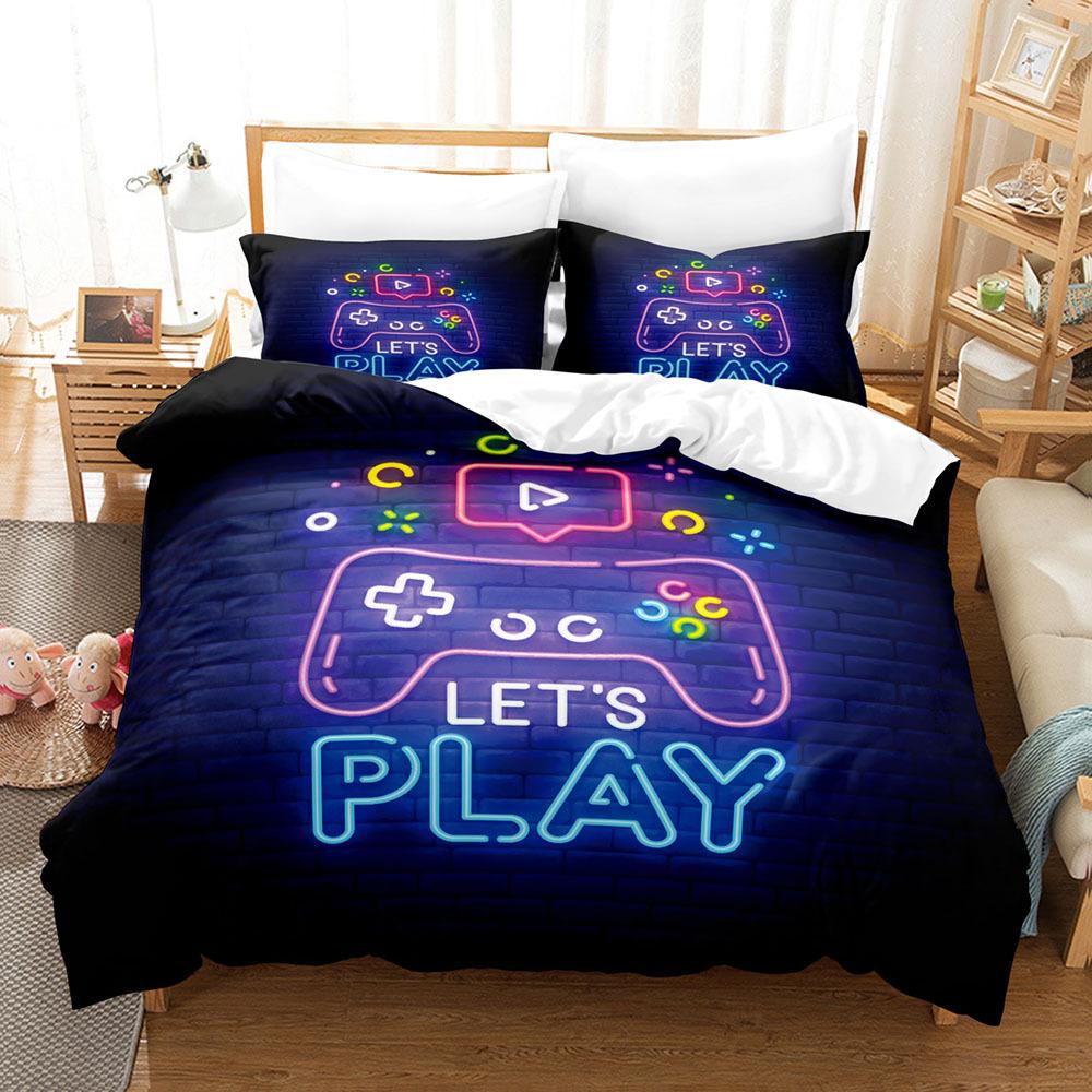 Bedrucktes Bettwäsche-Set mit Game-Player-Motiv, Steppdecke und Kissenbezug, Einzelbett, Doppelbett, Bettwäsche in voller Größe, kann mit Reißverschluss gewaschen werden, super bequeme Bettwäsche