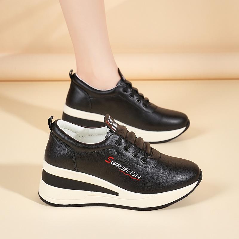 Women's Thick-Soled Leather Platform Shoes - Versatile, Lightweight, Height-Enhancing, and Stylish for Spring and Autumn 2025