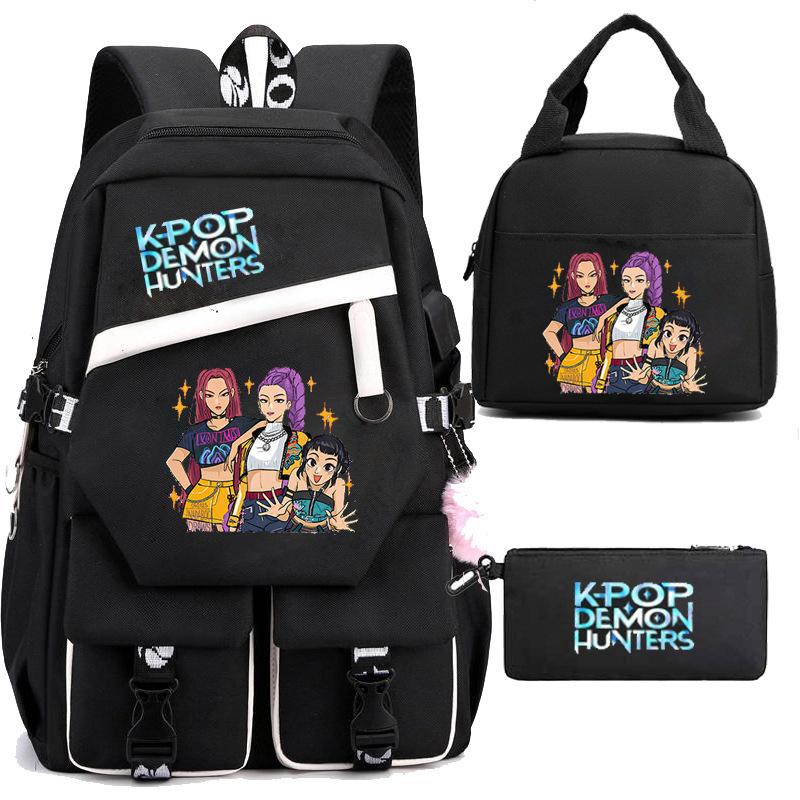 Kpop Witch Hunters Peripheral Backpack Portable Lunch Bag Pencil Bag School Bag Student Backpack Three-Piece Set