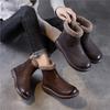 Genuine Leather Flat Plush Warm Short Boots Retro Round Toe Side Zipper Women's Shoes