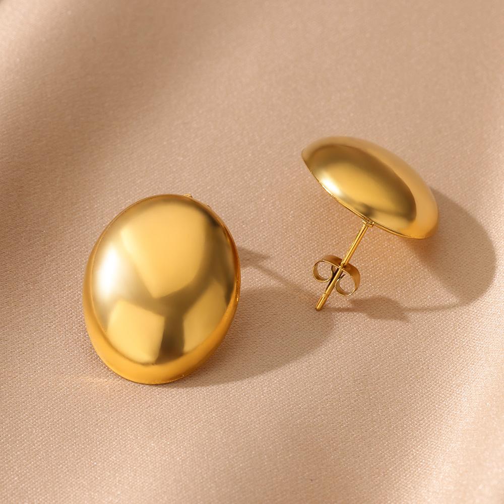 Bright Oval Egg Stainless Steel Earring for Women French Style Gold Color Stud Earring Wedding Anti Fading Jewelry Accessories